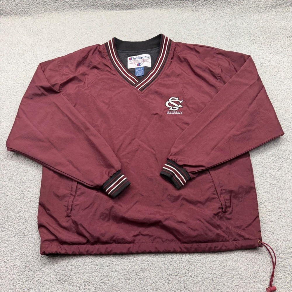 Champion Mens Large South Carolina Baseball Pullover Jacket V-Neck Windbreaker